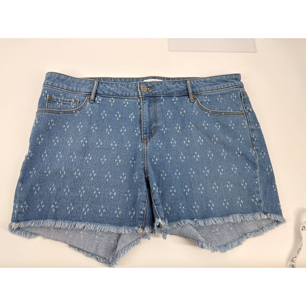 LOFT Plus Distressed Denim Cutoff Shorts | High Rise Frayed Hem | Light Wash